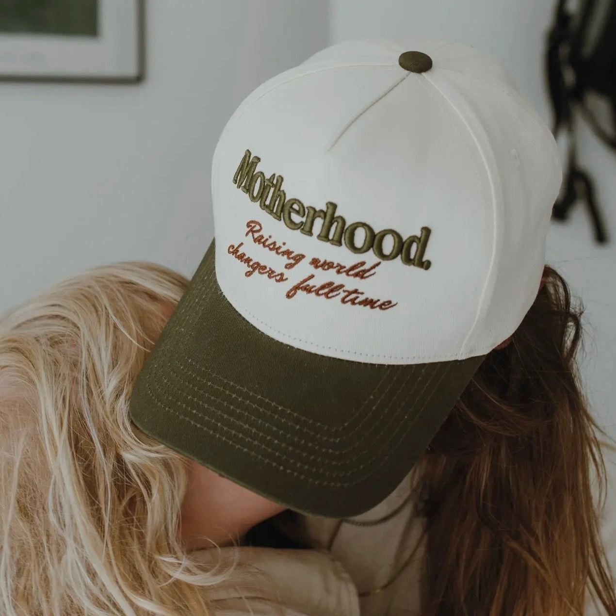 ‘Motherhood: Raising World Changers Full-Time’ - Puff Embroidered Trucker Hat