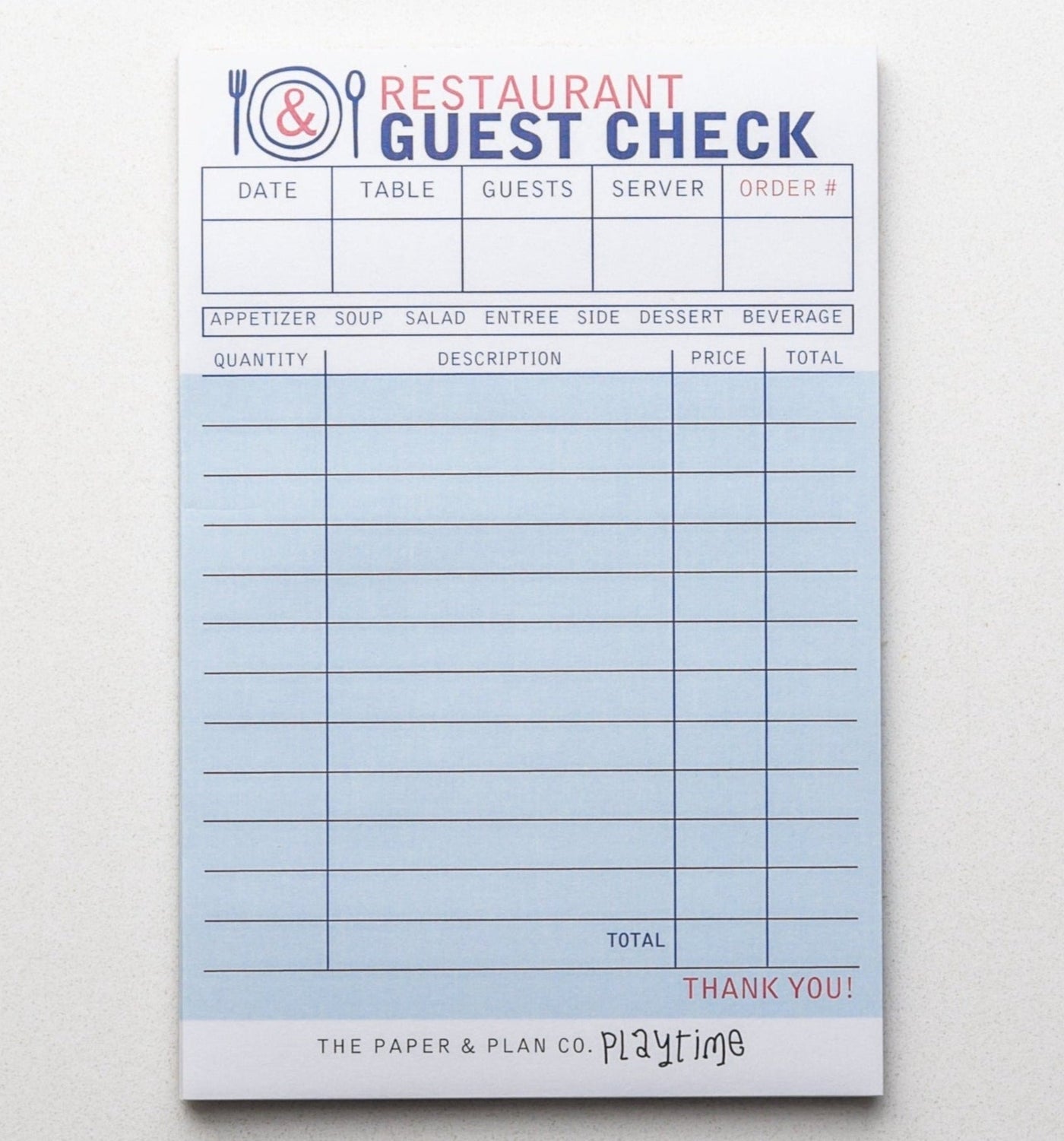 Restaurant Guest Check Play Pads