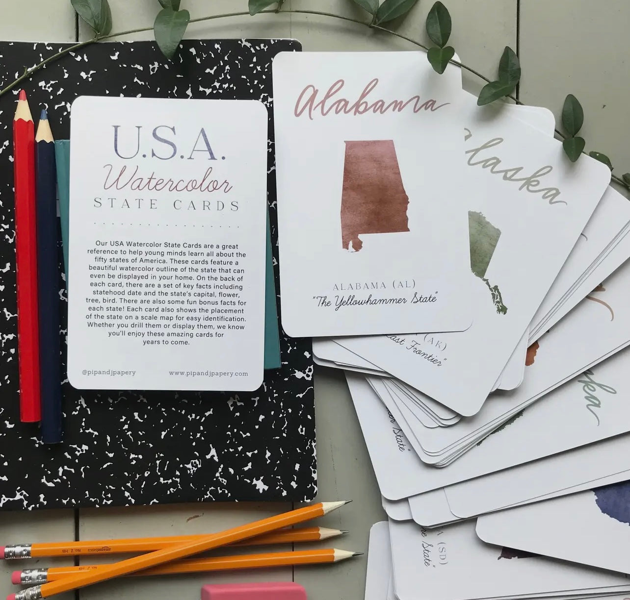 USA Watercolor State Cards image 0